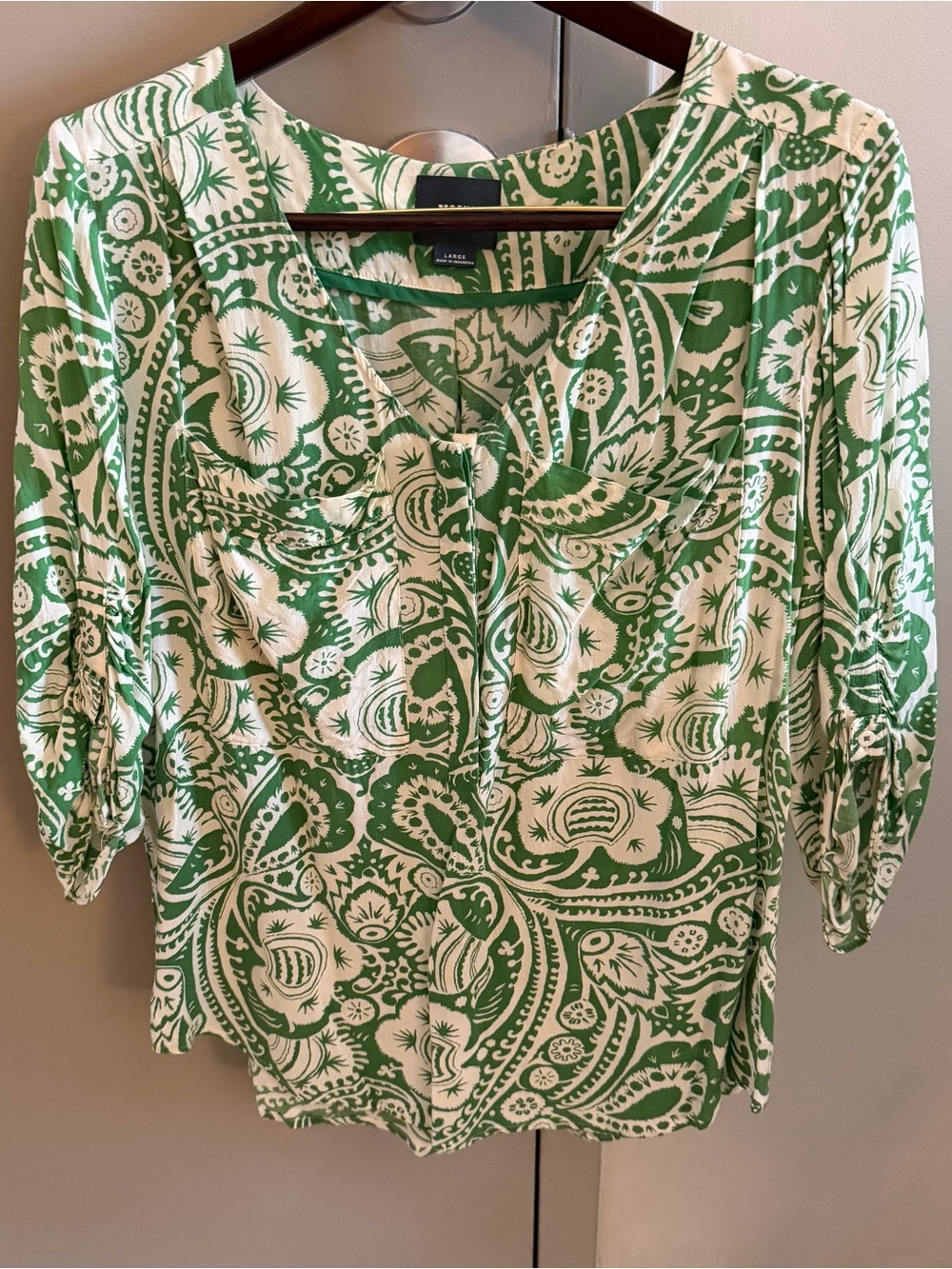Maeve at Anthropologie Tunic Blouse, V-neckline, Gathered 3/4 Sleeves Women’s L